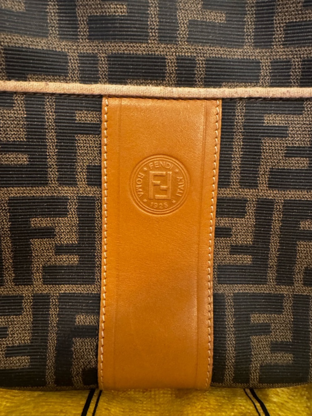 Fendi Brown Zucca Monogram Canvas Shoulder Bag with Tan Leather Trim - Picture 2 of 6